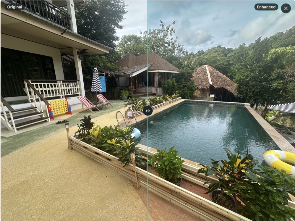 Before and after of a pool villa